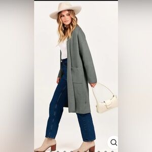Women’s Gray Open Front Lapel Cardigan Minimalist Pockets Small NWT